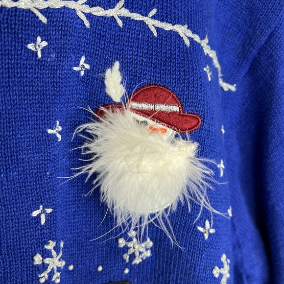 Vintage Ugly Christmas Sweater Full Zip Snowmen Feathers Cowboy Beaded Snow XXL - Picture 5 of 14